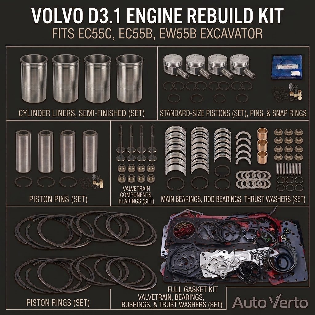 Volvo D3.1 Engine Rebuild Kit – Fits EC55C, EC55B, EW55B Excavator