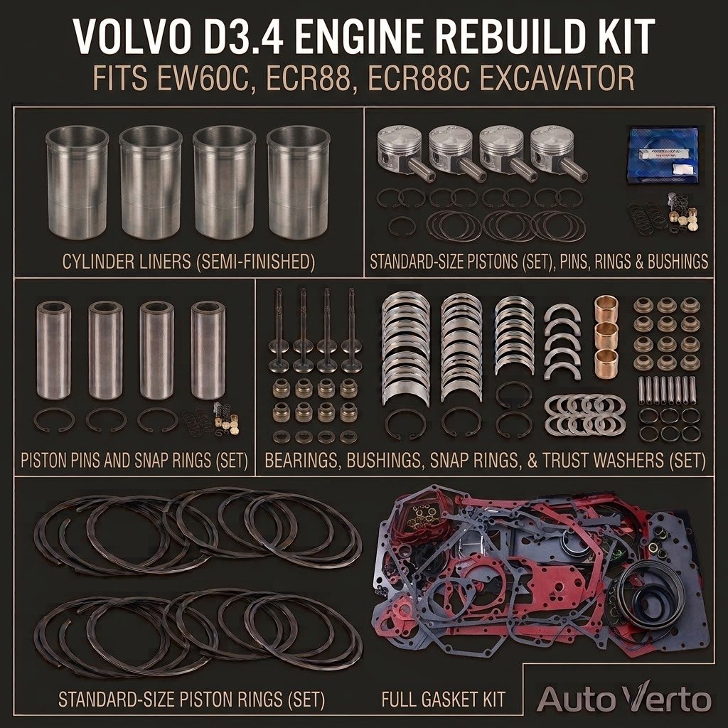 Volvo D3.4 Engine Rebuild Kit – Fits EW60C, ECR88, ECR88C Excavator