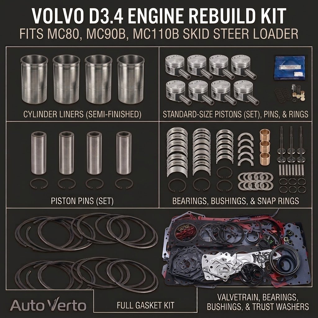 Volvo D3.4 Engine Rebuild Kit – Fits MC80, MC90B, MC110B Skid Steer Loader